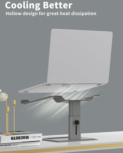 SOUNDANCE Adjustable Laptop Stand for Desk, Computer Stand, Ergonomic Laptop Riser Holder Compatible with 10 to 17.3 Inches Notebook PC Computer, Aluminum Grey