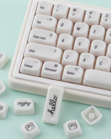 Tsungup MOA Keycaps,136 Keys Cute Ceramic Textured Custom Keycaps 60 75 Percent, Minimalist White Keycap Set Key Caps Keyboard for Cherry Gateron MX Swithes Mechanical Keyboards(Translucent White)