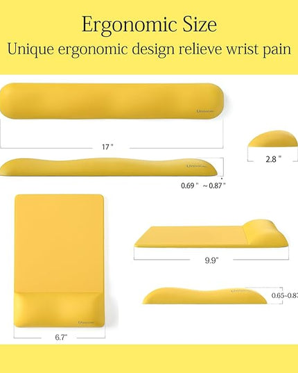 UnivoColors Design-Wave Set of Keyboad Wrist Rest & Mouce Pad,Artificial Sheepskin+Memory Foam+Ergonomic+Anti-Slip Gel, Resilience Support During Work and Gaming,Keyboard Accessory,Yellow