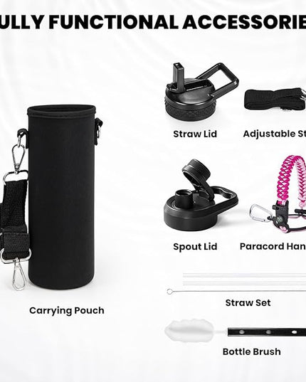 Insulated Water Bottle 20 oz, Triple Wall Vacuum Stainless Steel (Cold for 48 Hrs), Leak Proof & Non-BPA, Kids Water Bottle Jug for School with Straw Spout Lids, Ombre Pink