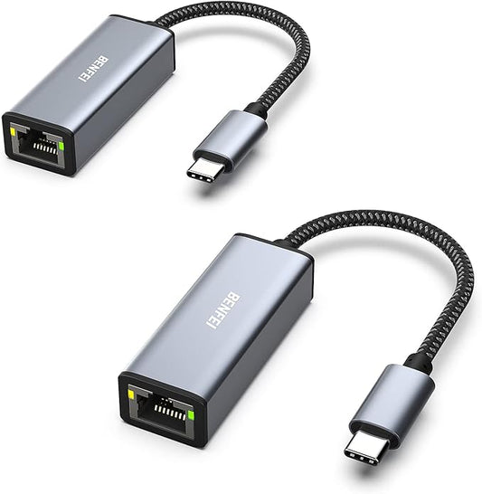BENFEI 2 Pack USB-C to Ethernet Adapter, USB Type-C (Thunderbolt 3/4) to RJ45 Gigabit Ethernet LAN Network Adapter Compatible with iPhone 15 Pro/Max, MacBook Pro/Air 2023, iPad Pro, iMac, S23, XPS 17