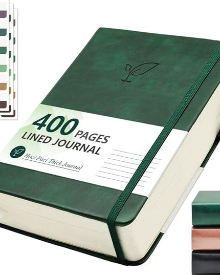 Lined Journal Notebook, 400 Pages Thick Journal for Writing, A5 Hardcover Leather Notebook with 100Gsm College Ruled Paper for Women Men Work Note taking, 5.8" x 8.4", Green