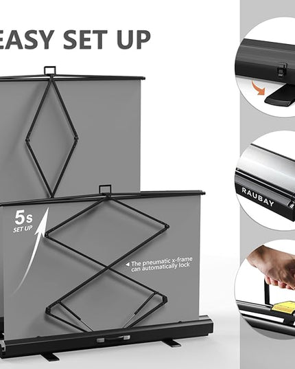 【Easy Set-Up】 RAUBAY 59.8 x 82.7in Collapsible Gray Backdrop Screen Portable Retractable Panel Photo Grey Background with Stand for Video Conference, Photographic Studio, Streaming