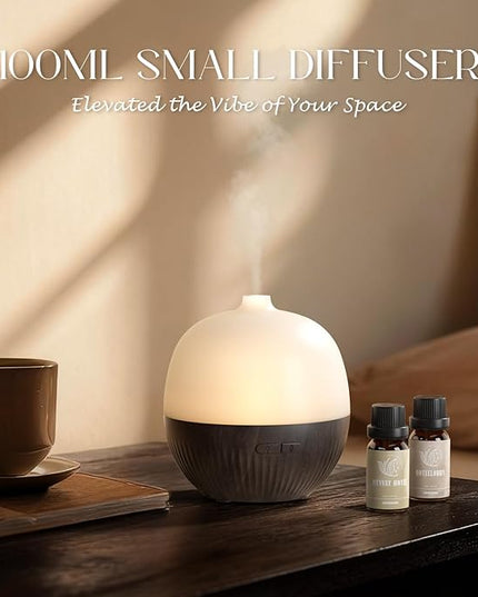 ARVIDSSON Essential Oil Diffuser, 100ml Aromatherapy Diffuser with Mood Light, Ultrasonic Oil Diffusers for Home, Small Diffuser for Essential Oils, Gift for Women - Dark Wood
