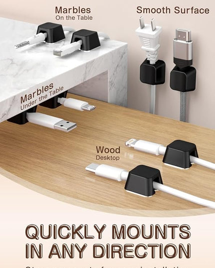 Maveek Magnetic Cord Clips, Cable Holder Magnet Silicone Cord Organizer Keyboard Keys Square Cable Management for Charging USB C Ethernet HDMI Home Office Car TV Cables (5 Pack, Black)