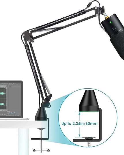 Microphone Stand for Razer Seiren X Adjustable Suspension Boom Scissor Arm Stand with 3/8"to 5/8" Screw Adapter Windscreen Pop Filter Cable Sleeve, Professional mic stand by YOUSHARES