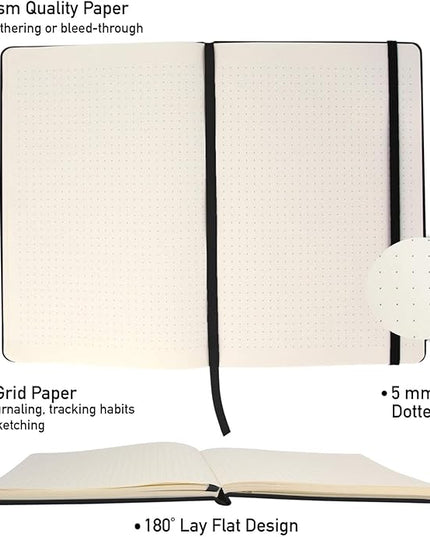 Simply Genius Notebooks - A5, Black, 4-Pack, Hardcover - Dotted Grid Journal for Work & School