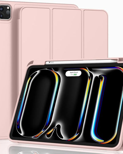 ZryXal iPad Pro 11 Inch Case (M5) 2025/ (M4) 2024 (Model: A2836/A2837/A3006), Trifold Stand Smart Cover with Pencil Holder and Soft TPU Back, Auto Wake/Sleep (Rose Pink)