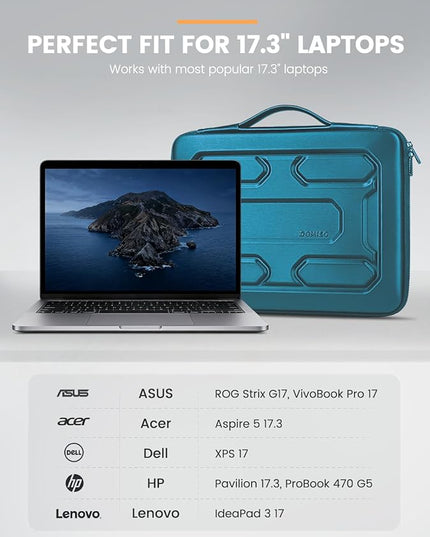 DOMISO 17.3 inch Laptop Sleeve with Handle Shockproof Waterproof EVA Protective Case for 17.3" ZBook Fury 17.3 G8/MSI GS73VR Stealth Pro/HP Envy 17.3/LG Gram 17.3"/ROG Strix GL702VS, Teal