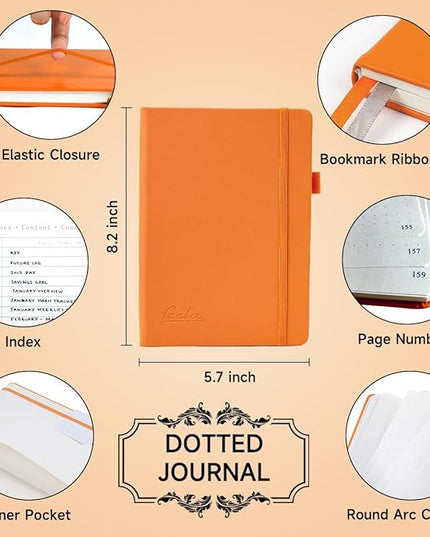 feela Dotted Journal Kit, Dot Grid Journal Hardcover Planner Notebook Set For Beginners Women Girls Note Taking with Journaling Supplies Stencils Stickers Pens Accessories, A5, 224 Pages, Orange