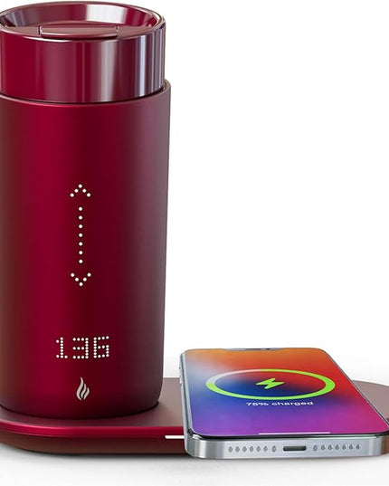 LEGARDLILIU Temperature Control Heated Coffee Mug Smart Self Heating Travel Mug 12 Oz App Controlled Warmer Mug 4-10 Hour LED Display Keep Coffee Hot Fast Wireless Charger Base Rogue red