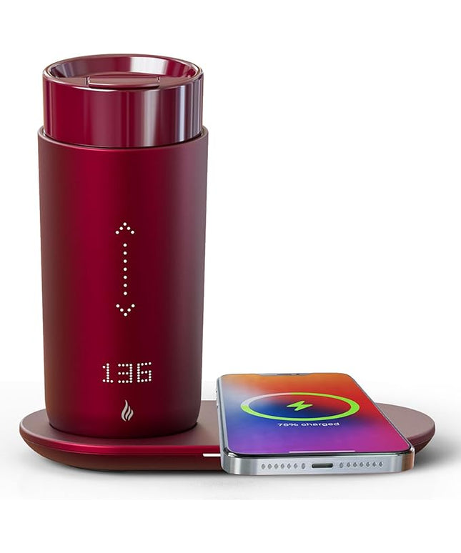 LEGARDLILIU Temperature Control Heated Coffee Mug Smart Self Heating Travel Mug 12 Oz App Controlled Warmer Mug 4-10 Hour LED Display Keep Coffee Hot Fast Wireless Charger Base Rogue red