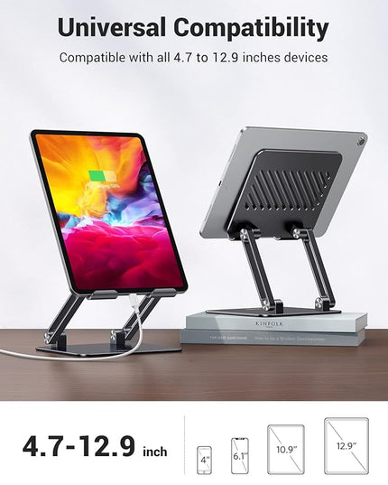 UGREEN Tablet Stand Holder for Desk Dual Rod Support Aluminum Tablet Holder Adjustable Multi-Angle Home Office Accessories Compatible with iPad Pro 13 12 11 10.5 Air Mini 5 4 3 2 Phone E-Reader Black