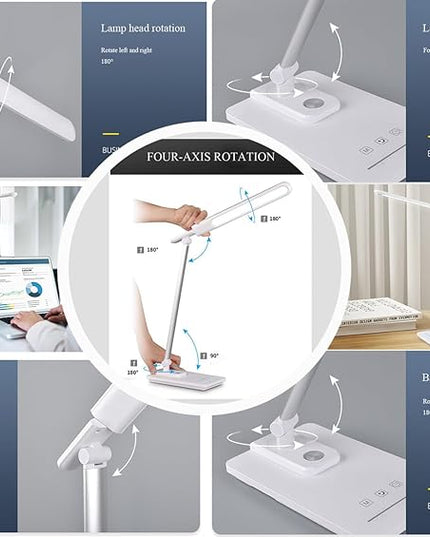 TECHNOVA LED Desk Lamp with 5 Color Temperatures | Sliding Stepless Dimming & One-Touch Timer | Foldable & Portable Design for Office/Study/Nail Art | USB Charging & Four-Axis Rotation for Small Desks