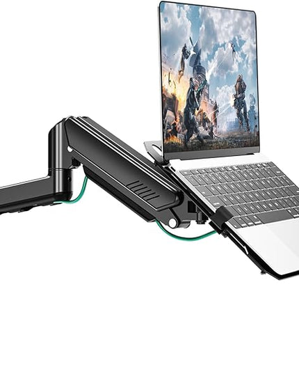 MOUNT PRO Laptop Wall Mount, 2-in-1 Monitor Wall Mount with Vented Tray for 11-17" Notebook/13-32 Computer Screen, Full Motion Adjustable Laptop Holder Stand, Gas Spring Laptop Arm Holds 4.4-22 lbs