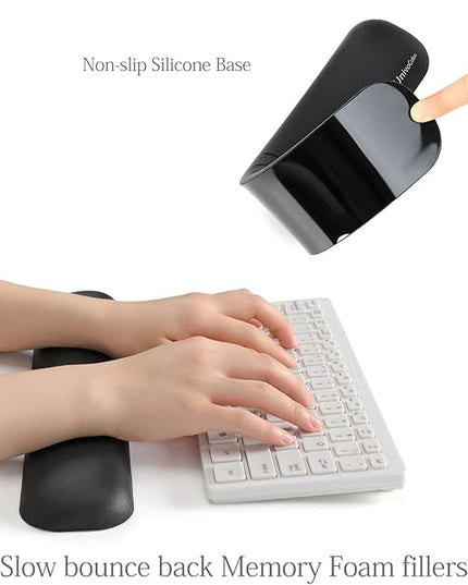 UnivoColors Design-Wave Keyboard Wrist Rest, Artificial Sheepskin+Memory Foam+Ergonomic+Anti-Slip Gel, Resilience Support During Work and Gaming,Keyboard Accessory,Black