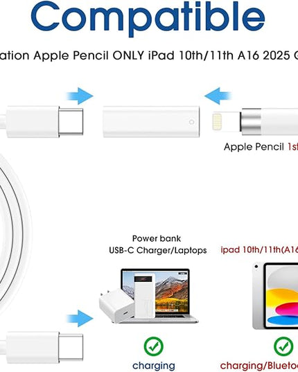 TechMatte Charging Adapter Compatible with Apple Pencil 1st Generation, Lightning to USB-C Charger Connector, Supports Pairing with iPad 10th/11th A16 2025 Gen