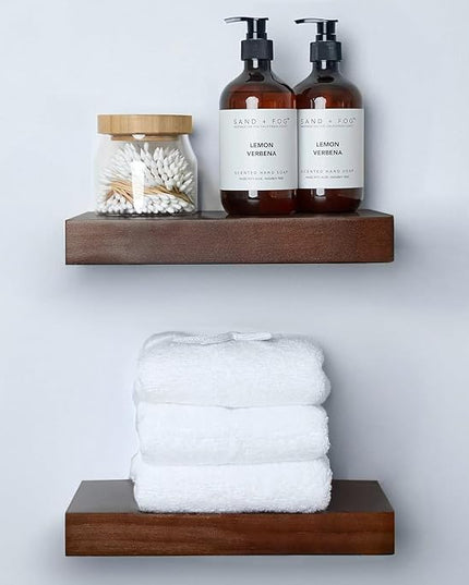 Homeforia Walnut 12 inch Floating Shelf, High End Solid Real Wood Small 12inch Floating Shelves for Wall Mounted, Dark Brown 12in Floating Shelves, Heavy Duty Bracket, 12 X 6.5 X 1.75 inches, Set of 2