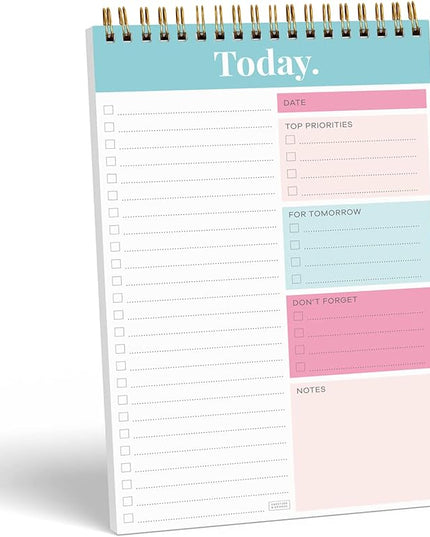 S&O Daily Planner Notepad for Productivity - 52 Page Routine To Do List - Undated Writing pad and Organizer - Every day To Do List Scheduler- Coiled Task Organizer - Regular calendar Planner - TEAL