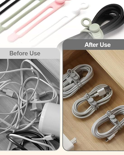 20pcs Data Cable Organizer, 2025 New Silicone Cable Ties Cable Management Organizer, 106mm Reusable Cord Organizers, Colorful Wire Organizers for Cords (20)