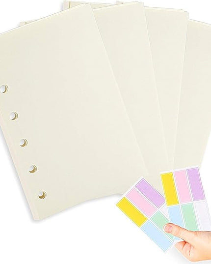A7 Planner Refill,4 Pcs per Set, 360pages, Plain Blank Paper, with Label Stickers Gift,Mini Binder Refills,6 hole/100gsm Thick Paper/4.84 x 3.23'', Harphia
