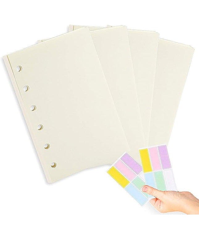 A7 Planner Refill,4 Pcs per Set, 360pages, Plain Blank Paper, with Label Stickers Gift,Mini Binder Refills,6 hole/100gsm Thick Paper/4.84 x 3.23'', Harphia