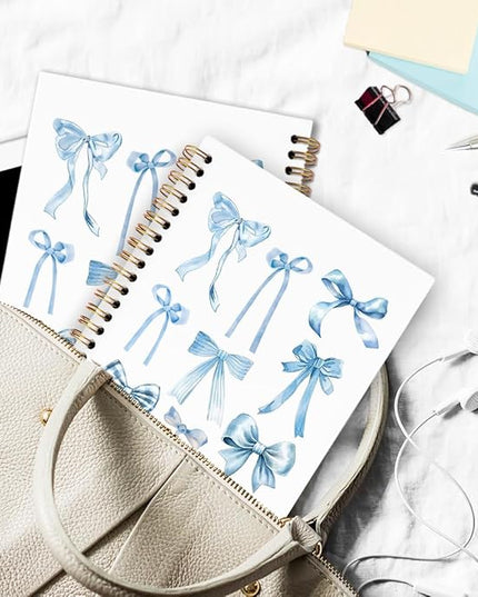 dvhdajed Blue Bow Spiral Notebook, Coquette Journaling Notebooks, Preppy Bow Spiral Journal for Girls Women Teen Girls, Blue Preppy Office School Supplies Gifts, 5.5x8.3 Inch