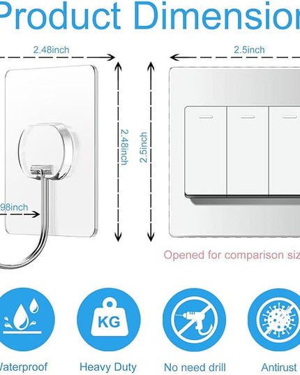 Large Adhesive Hooks for Hanging Heavy Duty Wall Hooks Self Adhesive Towel Coat Hooks Waterproof Transparent Hook for Bathroom Shower Kitchen Keys Door Outdoor Home Improvement Utility Hook 8 Pack