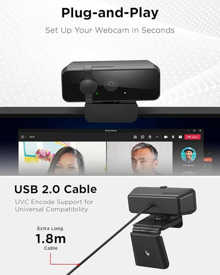 Lenovo 310 FHD Webcam, 1080p, FHD Resolution @30 FPS, Plug-and Play USB Connectivity, 1.8M Cable, 2 Integrated Microphones, External Privacy Shutter, Black