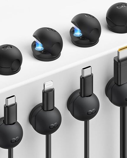 8Pack Magnetic Cord Organizer Clips - Lamicall [Mini-Soft Silicone] Cable Management for Phone Charger Cord, Durable Adhesive Cable Holder for Desk Nightstand, Home Office Organizer Gadget Accessories