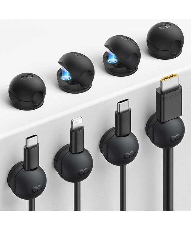 8Pack Magnetic Cord Organizer Clips - Lamicall [Mini-Soft Silicone] Cable Management for Phone Charger Cord, Durable Adhesive Cable Holder for Desk Nightstand, Home Office Organizer Gadget Accessories