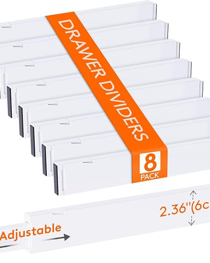 Lifewit 8 Pack Kitchen Drawer Dividers 2.36" High, 16"-22" Adjustable Drawer Organizer for Utensils/Clothes/Makeup, Plastic Expandable Separators in Dresser/Bedroom/Bathroom/Office Storage