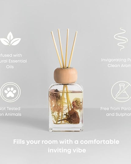Orelune Reed Diffuser Set, 3.4 fl oz - Elegant Home Fragrance with 5 Sticks - Long-Lasting Scented Oil Diffuser for Bedroom, Bathroom Shelf Decor & Living Room (Peony & Roses)