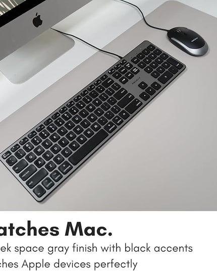 Macally Backlit Mac Keyboard - Quiet, Sleek, and Functional - 3 Brightness Levels, 107 Keys, 5ft USB Wired - Apple Keyboard - Backlit Wired for Mac, iMac, MacBook Pro/Air - Space Gray