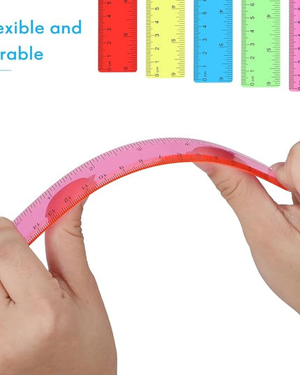 Zonon 50 Pcs 6 Inch/12 Inch Plastic Rulers Bulk Flexible Straight Rulers with Inches Centimeters First Day of School Gift Students Back to School Office Home Supplies (Colorful,6 Inch)