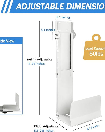 Heavy Duty Computer Wall Mount PC Case - Upgraded, Also Great for PC Mount Under Desk - Height Adjustable from 11" to 21", Width Adjustable from 5.5" to 9.8", Computer Tower Under Desk Home Office