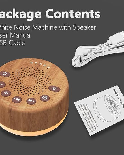 Easysleep Sound White Noise Machine with 25 Soothing Sounds and Night Lights with Memory Function 32 Levels of Volume and 5 Sleep Timer Powered by AC or USB for Sleeping Relaxation (Wood)