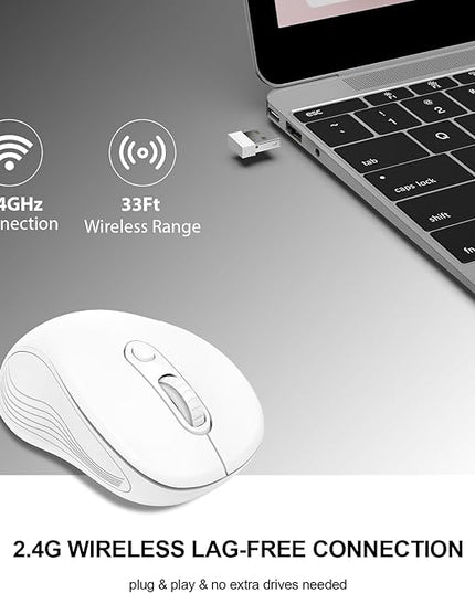 WisFox 2.4G Wireless Mouse for Laptop, Ergonomic Computer Mouse with USB Receiver and Type-C Adapter, 3 Adjustable Levels DPI, 6 Button Cordless Wireless Mice (White, 1 Pack)