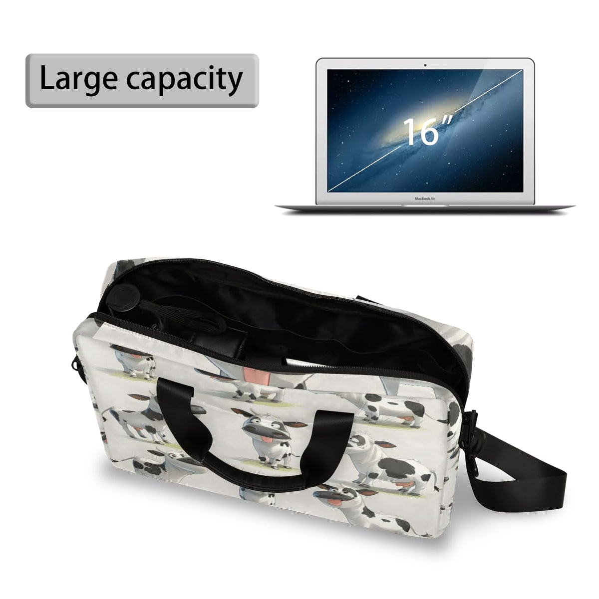 Adornori Cow Farm Animal Laptop Bag 15.6 Inch Waterproof Laptop Sleeve Case with Shoulder Straps Computer Case Cover Slim Briefcase for Men and Women