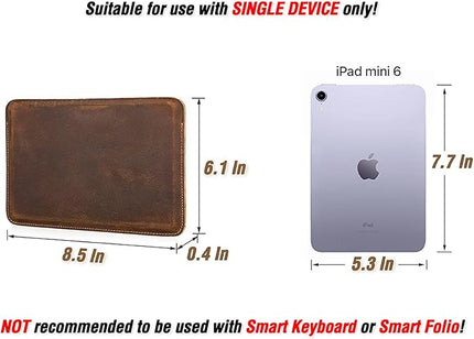 Top Grain Leather 8.3" Slim Tablet Protective Case, Solid Minimalist Vintage Design, Fully Handmade, Compatible with 8.3" iPad mini 6 iPad mini 7.9" & Other Tablets, Coffee 8.3 Inch