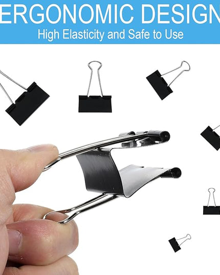 Binder Clips Assorted Sizes Including Extra Large Medium Small Mini and Micro, Office Supplies File Clamps Paper Clips, 6 Sizes in 6 Boxes, 208 PCS Metal Black Clamps for School