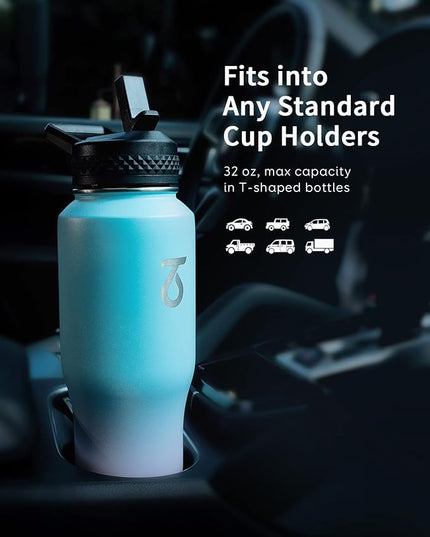Trebo 32oz Insulated Water Bottle that Fits in Cup Holder, Stainless Steel Triple Wall Tumbler Flask Bottles with Paracord Handle, with Straw Spout Lids, Keep Cold for 48 Hrs/Hot 24 Hrs,Bubble Gum