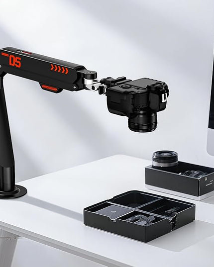 Overhead Camera Mount with 360° Adjustable Arm & Phone Holder for TikTok Live Streaming Photography Studio Content Creation, Desk Mount for for DSLR Camera/Webcam/Microphone, Black