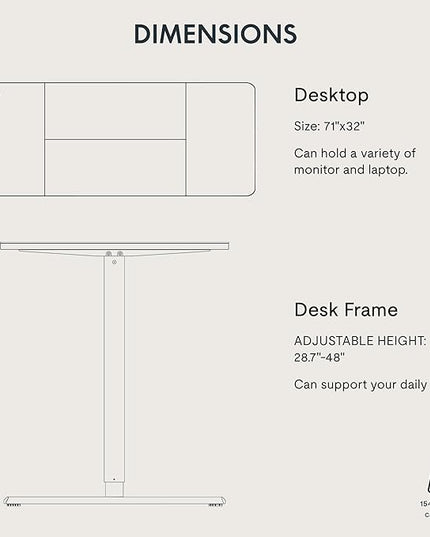 FLEXISPOT 71 x 32 Inch Large Standing Desk, Stand Up Desk with Splice Board, Rising Desks for Home Office, Office Desk with Headphone Hook (Black Frame + Black Top, 2 Packages)