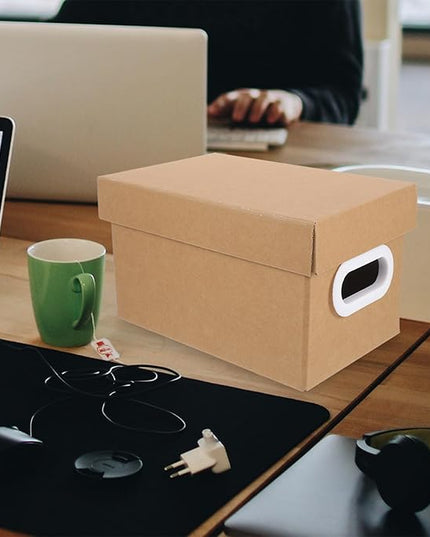 Kraft Paper Storage Box with Lid 1Pcs Thickened Desktop Organizer Box Portable File Holder Document Storage Container for Office and Home Use