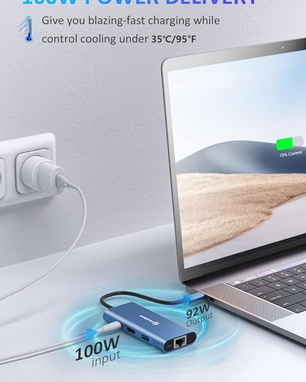 UtechSmart USB C Hub, Ethernet Multiport Adapter 6 in 1 USB C to HDMI Dock Compatible for MacBook Pro/Air, Chromebook, Dell XPS, HP and Type C Devices (Gigabit Ethernet 100W PD 4K HDMI USB 3.0) Blue
