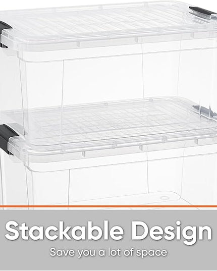 Superio Storage Bins with Lids- 8 Pack, 6.6 Qt Clear Boxes for Organizing, Stackable Plastic Containers- BPA Free, Non-Toxic, Odor Free, Organizer for Home, Office, Dorm