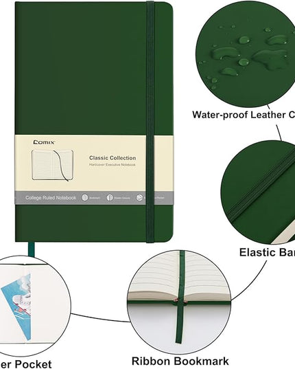 Comix Lined Journal Notebook for Women Men, Journaling Notebooks for Office School Home, Dark Green, 240 Pages, 5.5" x 8.3", College Ruled, A5, Hardcover