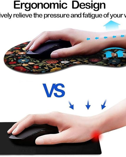 Ergonomic Mouse Pad with Wrist Support,Mouse Pad with Wrist Rest and Coaster Set,Office Supplies Non-Slip Mouse Pads for Desk, Non-Slip Comfortable,Black Floral