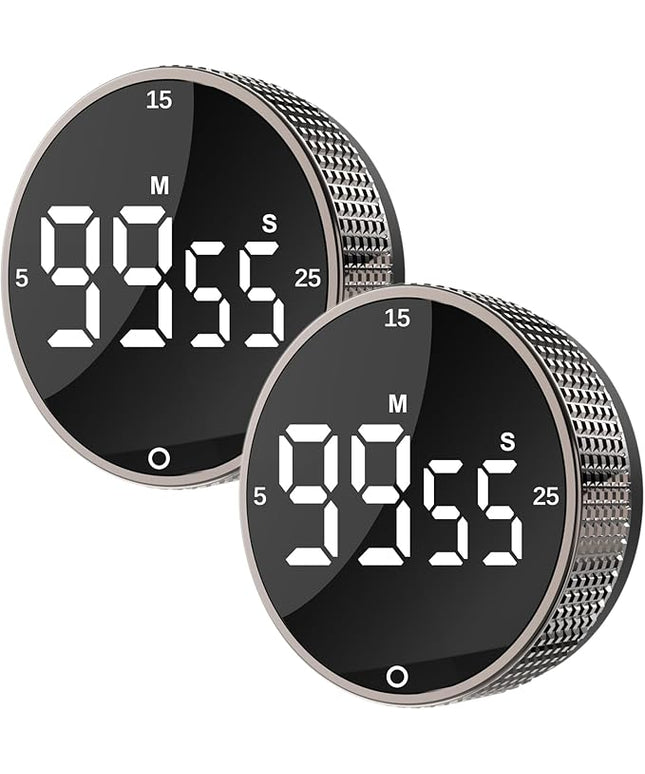 Upgrade Digital Kitchen Timer - Magnetic Countdown Countup Visual Pomodoro Timer with Large LED Display, 3-Preset Times (5, 15, 25), 3 Volume Levels, Ideal for Cooking, Baking and Fitness (2, Tarnish)
